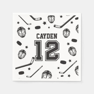 Hockey svart och vit 12-årsdag pappersservett