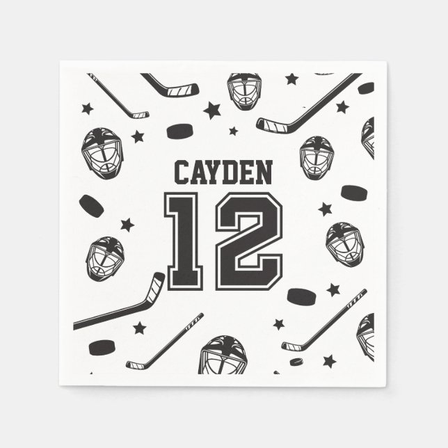Hockey svart och vit 12-årsdag pappersservett (Framsidan)