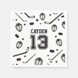 Hockey svart och vit 13-årsdag pappersservett