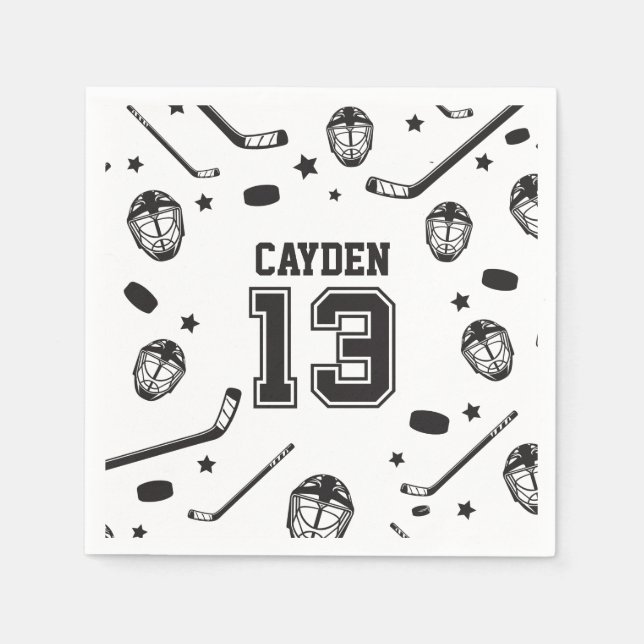 Hockey svart och vit 13-årsdag pappersservett (Framsidan)