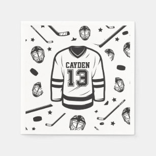 Hockey svart och vit 13-årsdag pappersservett