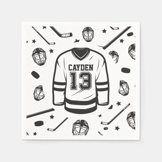 Hockey svart och vit 13-årsdag pappersservett (Framsidan)