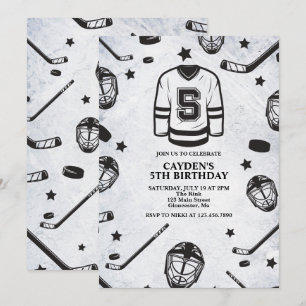 Hockey svart och vit 5-årsdag inbjudningar