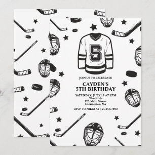 Hockey svart och vit 5-årsdag inbjudningar