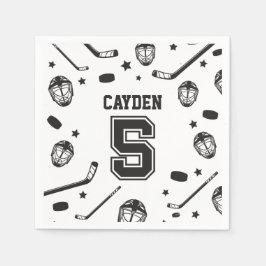Hockey svart och vit 5-årsdag pappersservett