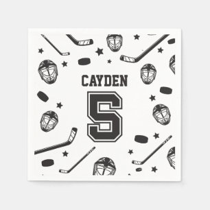 Hockey svart och vit 5-årsdag pappersservett