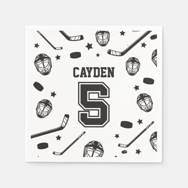 Hockey svart och vit 5-årsdag pappersservett (Framsidan)