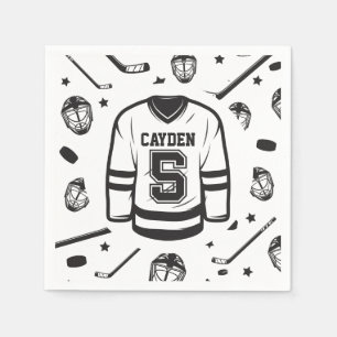 Hockey svart och vit 5-årsdag pappersservett