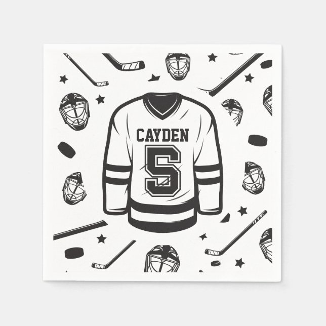 Hockey svart och vit 5-årsdag pappersservett (Framsidan)