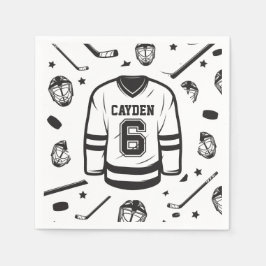 Hockey svart och vit 6-årsdag pappersservett