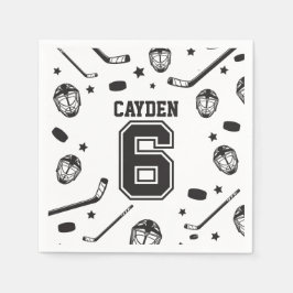 Hockey svart och vit 6-årsdag pappersservett