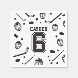 Hockey svart och vit 6-årsdag pappersservett