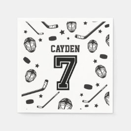 Hockey svart och vit 7-årsdag pappersservett