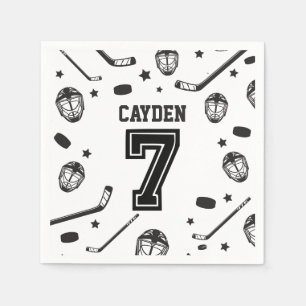 Hockey svart och vit 7-årsdag pappersservett