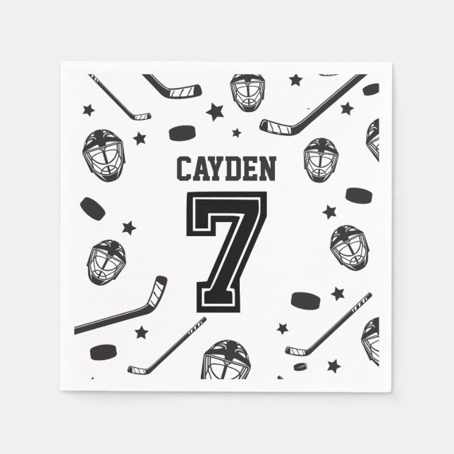 Hockey svart och vit 7-årsdag pappersservett (Framsidan)