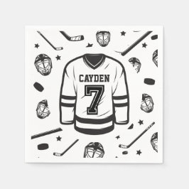 Hockey svart och vit 7-årsdag pappersservett