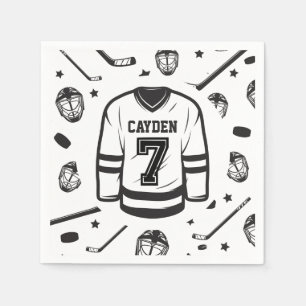 Hockey svart och vit 7-årsdag pappersservett