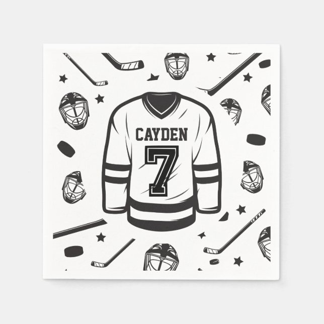 Hockey svart och vit 7-årsdag pappersservett (Framsidan)
