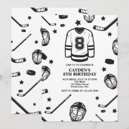 Hockey svart och vit 8-årsdag inbjudningar