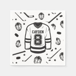 Hockey svart och vit 8-årsdag pappersservett