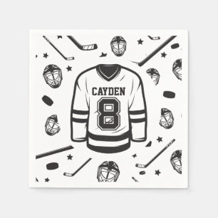 Hockey svart och vit 8-årsdag pappersservett