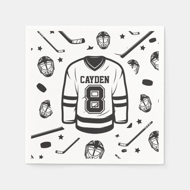 Hockey svart och vit 8-årsdag pappersservett (Framsidan)