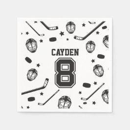 Hockey svart och vit 8-årsdag pappersservett