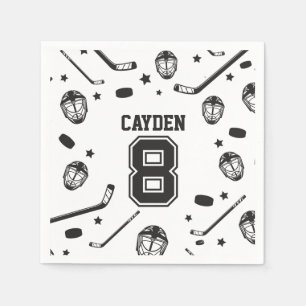 Hockey svart och vit 8-årsdag pappersservett