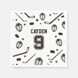 Hockey svart och vit 9-årsdag pappersservett