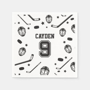 Hockey svart och vit 9-årsdag pappersservett
