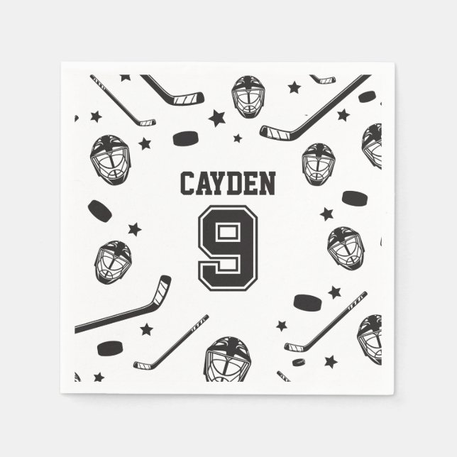 Hockey svart och vit 9-årsdag pappersservett (Framsidan)