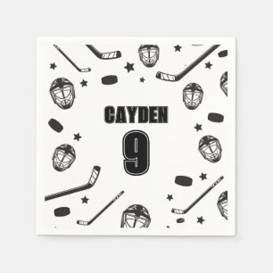 Hockey svart och vit födelsedag pappersservett