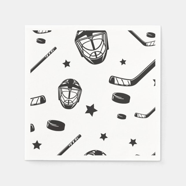 Hockey svart och vit födelsedag pappersservett (Framsidan)