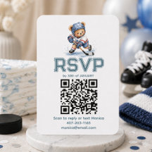 Hockey Teddybjörn Baby Shower QR-kod RSVP Bilaga