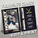 Hockey Trading Card Hockey Player Card Black Guld<br><div class="desc">Firar din stjärnspelare med vårt Anpassningsbar Hockey Trading Card i Guld Edition! Fullständigt anpassade med ett foto,  en statistik och framgångar. Det här slimmade kortet är perfekt för grupppresenter,  prisutdelningar eller personliga minnesplatser. LÄNK TILL GRUPP: https://www.photodigistudio.com/zazzle-products/hockey-grunge-trading-card-template</div>