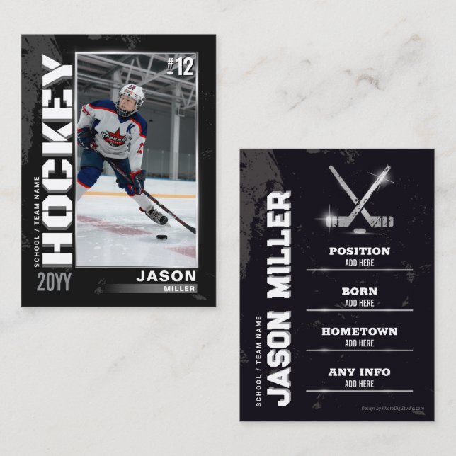Hockey Trading Card, Hockey Player Card Silver (Fram/baksida)