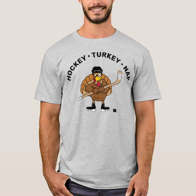 Hockey Turkey Nap Thanksgiving T-Shirt (Framsida)