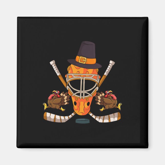 Hockey Turkey Thanksgiving Day Funny Sport Fall Au Magnet (Framsidan)