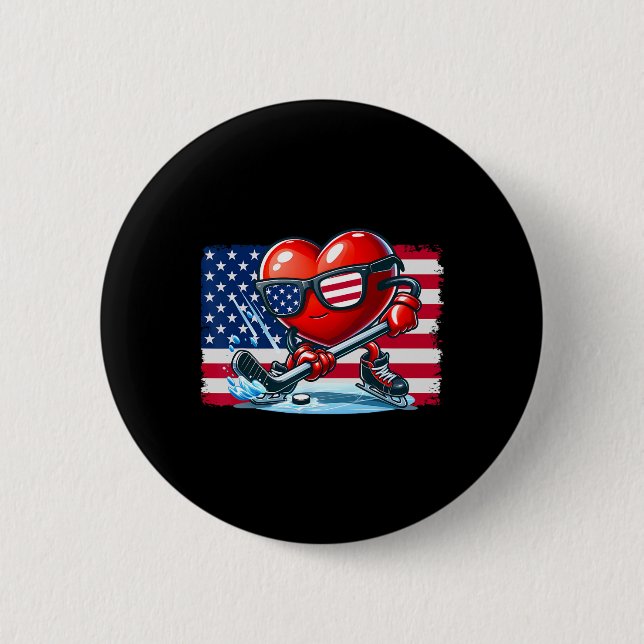 Hockey Valentines Day Valentine Us Flag Sungles Pa Knapp (Framsida)
