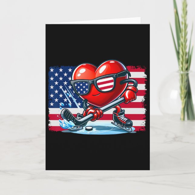 Hockey Valentines Day Valentine Us Flag Sungles Pa Kort (Framsida)