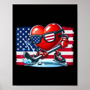 Hockey Valentines day Valentine US Flagga Sungles Poster