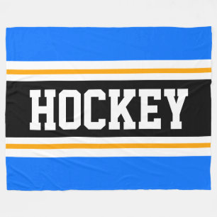 HOCKEY Vivid Blue Black Gult Tävla Rand Fleecefilt