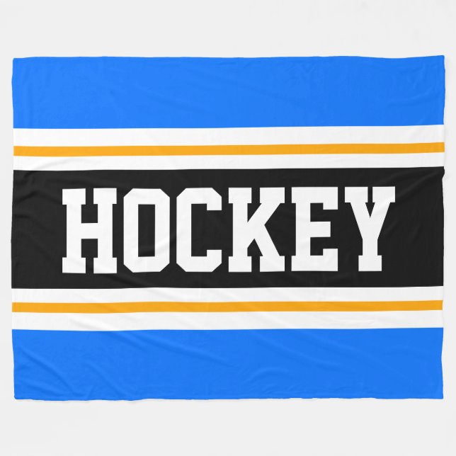 HOCKEY Vivid Blue Black Gult Tävla Rand Fleecefilt (Framsidan (Horisontell))