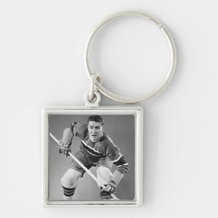 HockeyDefenseman Fyrkantig Silverfärgad Nyckelring