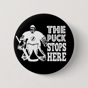 HockeyGoalie som Puckstoppen här klämmer fast Knapp