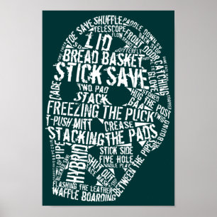 Hockeygoalien maskerar typografiaffischen poster