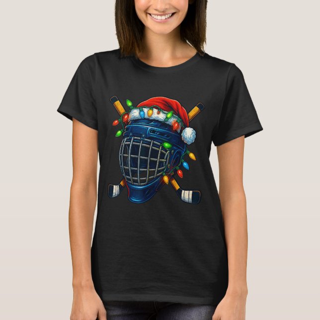 Hockeyhjälm julbelysning tomtehatt design Xm T Shirt (Framsida)