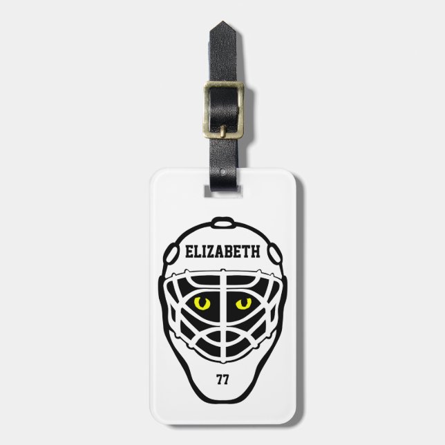 Hockeykatten synar hjälmbagagemärkren bagagebricka (Vertikal Framsida)