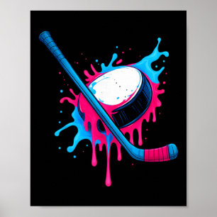 Hockeyklubba Och Puck Glass Strimlad Pojke T-Shirt Poster