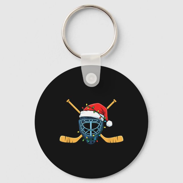 Hockeymask med tomteluva julbelysning nyckelring (Framsida)
